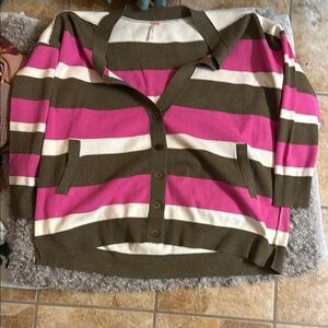FP Movement by Free People Pink and Brown Striped Cardigan